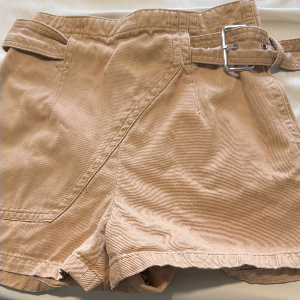 Urban Outfitters Beige Cargo Shorts with Silver Buckle